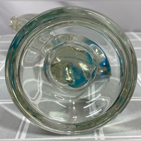 Vtg Art Glass Elephant Trunks Up Clear & Blue On Half Ball Base 5# Figure Statue - Picture 5 of 9